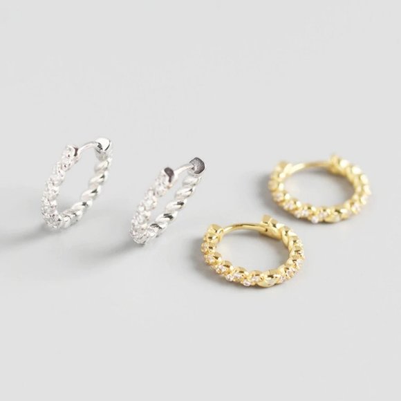 *NEW 925 Sterling Silver Braided Diamond Hoops - Picture 7 of 10